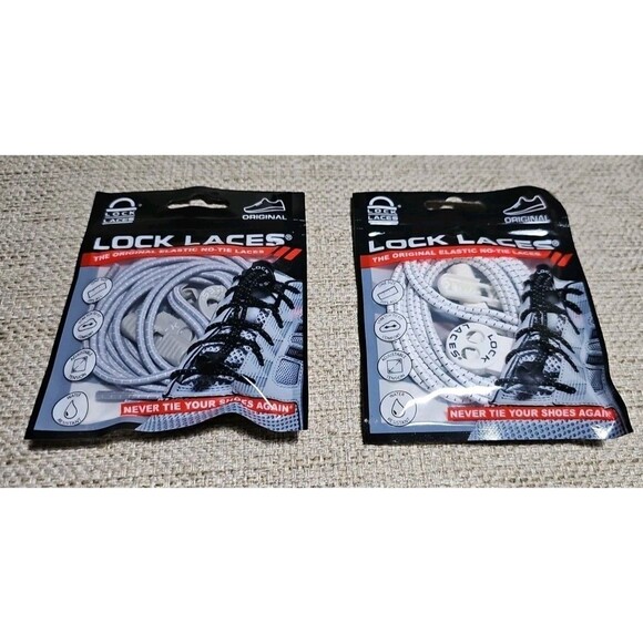 2Pair Brand New Lock Laces Elastic No Tie Shoelaces One Size Fits All Gray White - Picture 1 of 5